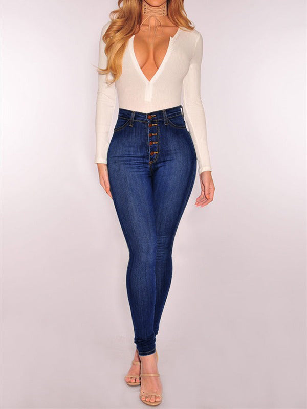 High-Waisted Split-Joint Skinny Leg Jean Pants Bottoms