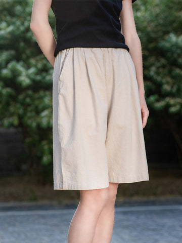 Elasticity Solid Color Loose Wide Leg Shorts Bottoms