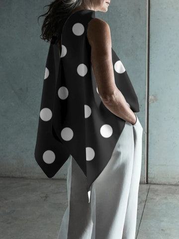 Fashion Polka Dot Asymmetric Split-Joint Sleeveless Vest