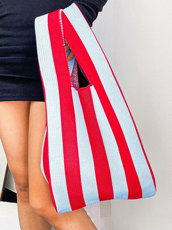 Contrast Color Striped Woven Handbag Bags