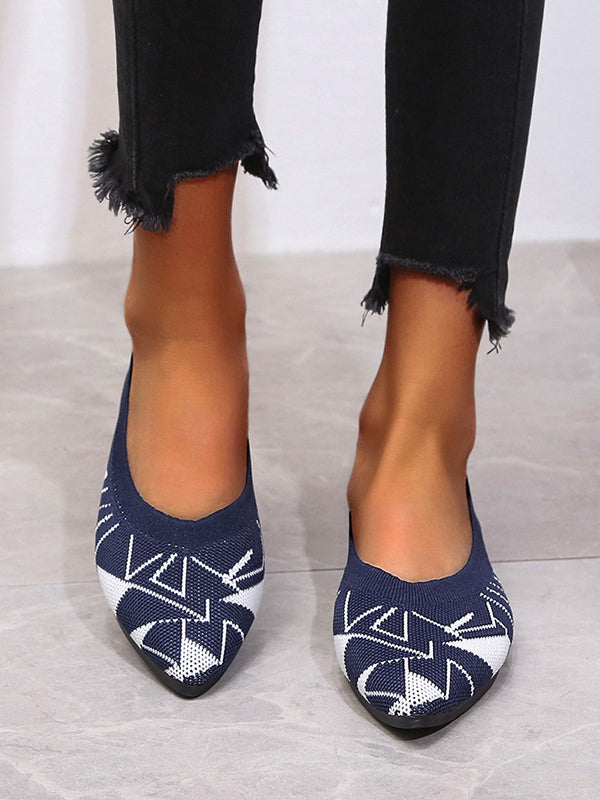 Breathable Contrast Color Pointed-Toe V-Cut Flats Flat Shoes