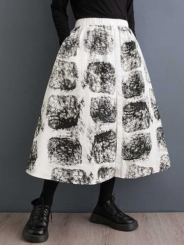 Contrast Color Elasticity Printed Split-Joint A-Line Loose Skirts