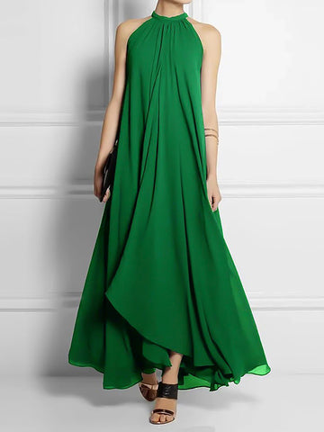 Loose Sleeveless Solid Color Halter-Neck Maxi Dresses