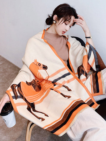 Personality Warm Cartoon Print Shawl&Scarf