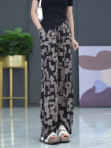 Fashion Loose High-Waisted Plaid Printed Wide Leg Pants