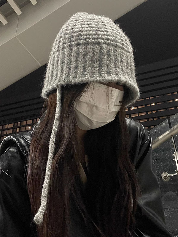 Keep Warm Solid Color Tied Knitted Hats Bucket Hat