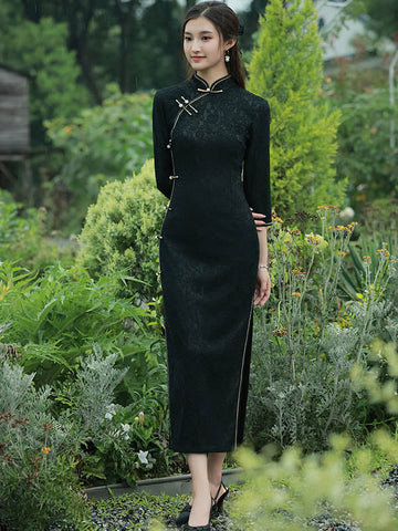 Vintage Split-Side Jacquard Long Cheongsam