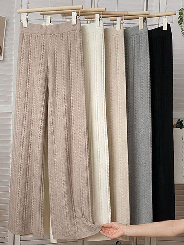 Solid Color High Waisted Loose Trousers Pants