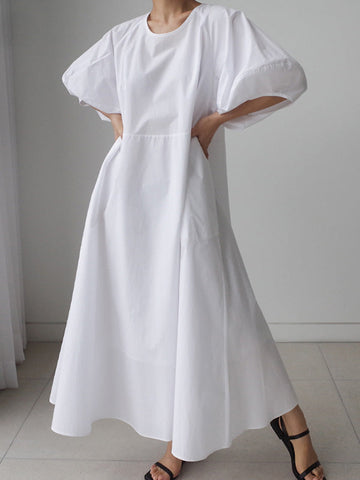 Original Bishop Sleeve Solid Color Midi Dress