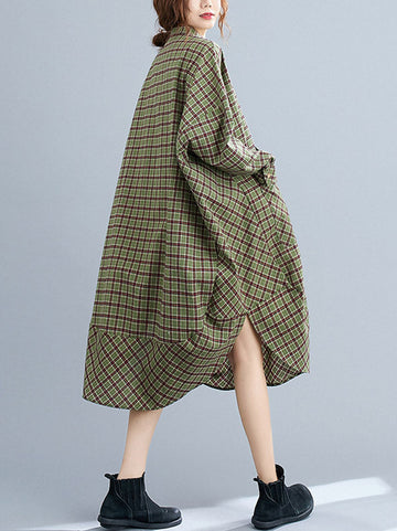 Vintage Plaid Irregularity Shirt Dresses