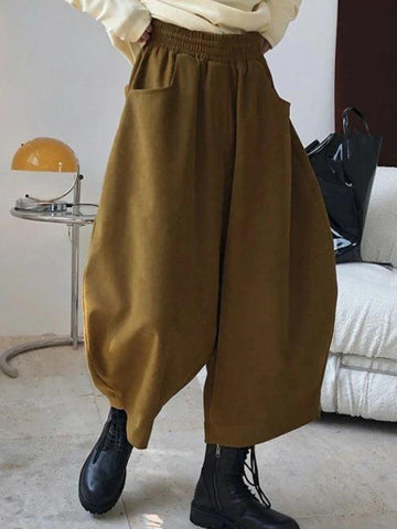 Elasticity Solid Color Split-Joint Harem Pants Wide Leg Trousers Pants