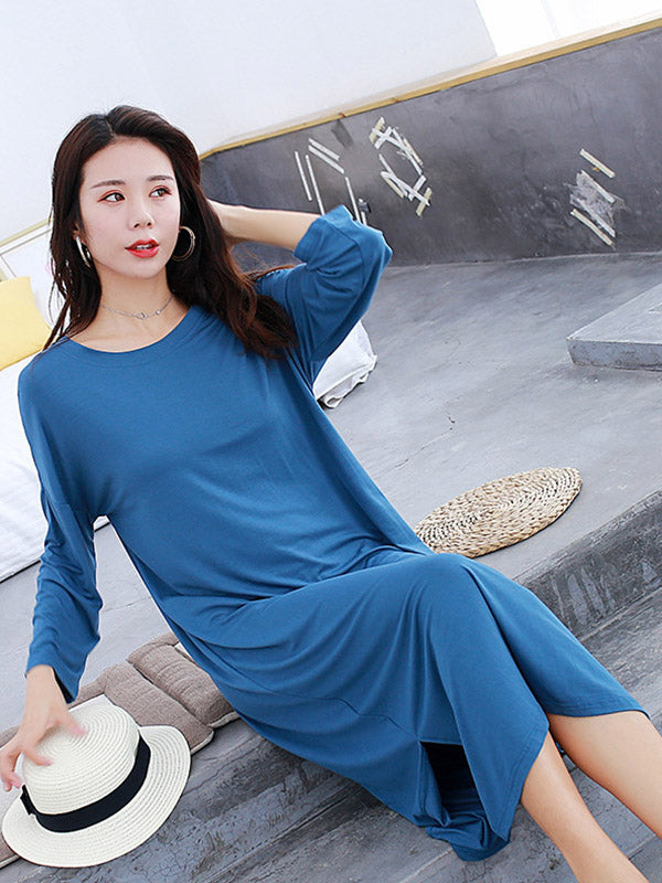 Modal Long Sleeve Split-Side Loose Pajamas Dress