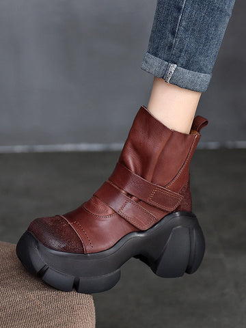 Hook&Loop Round-Toe Platform Boots