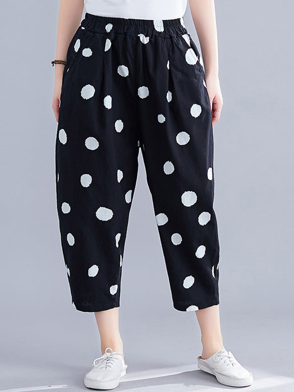 Artistic Black&Coffee Polka-Dot Loose Casual Pants