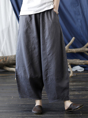 Simple Solid Color Elasticity Waisted Wide Leg Pants