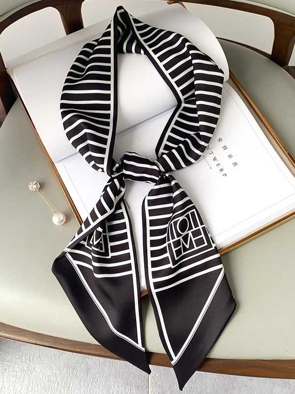 Urban Contrast Color Striped Printed Silk Imitation Scarf