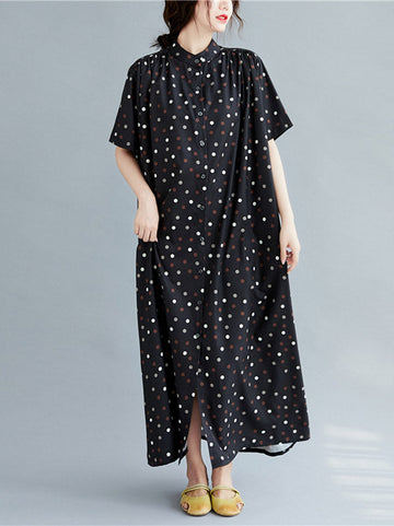 Original Polka-Dot Stand Collar Shirts Dress