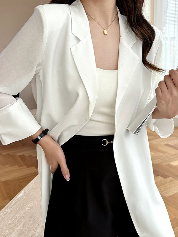 Solid Color Split-Side Sun Protection Long Sleeves Loose Notched Collar Outerwear Blazer