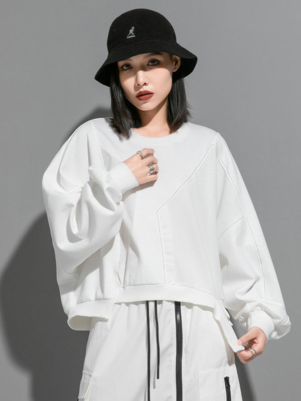 Fashion Batwing Sleeves Irregularity Solid Color Round-Neck Sweatshirt Tops