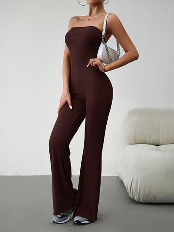 Bandage Solid Color Tied Bodycon Flared Pants Tube Jumpsuits