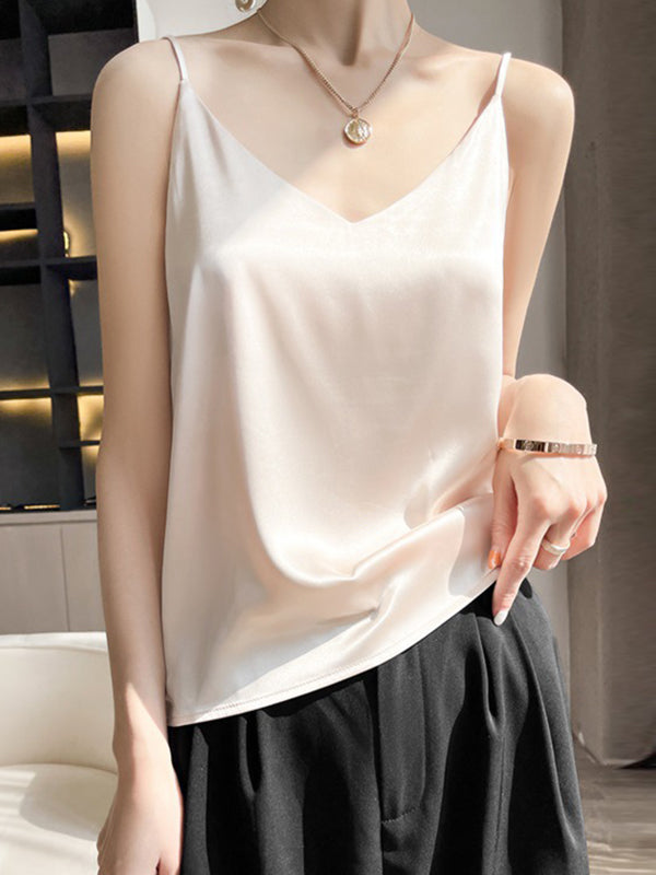 Simple Casual Solid Color Spaghetti-Neck Vest Top