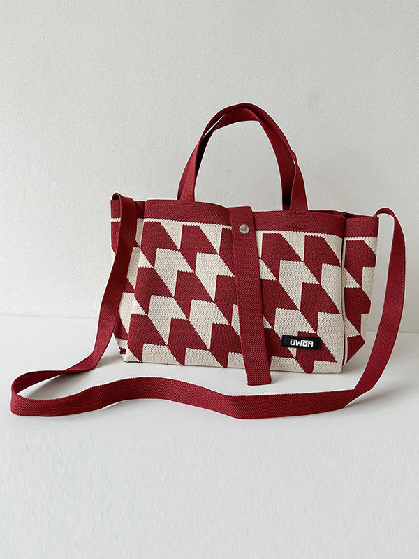 Contrast Color Split-Joint Woven Handbags Bags