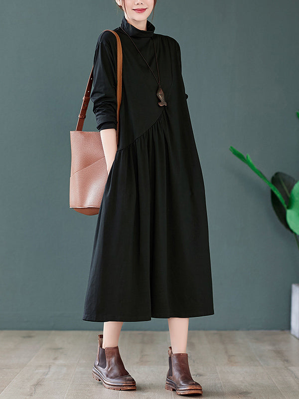 Original Solid High-Neck Knitting Dress