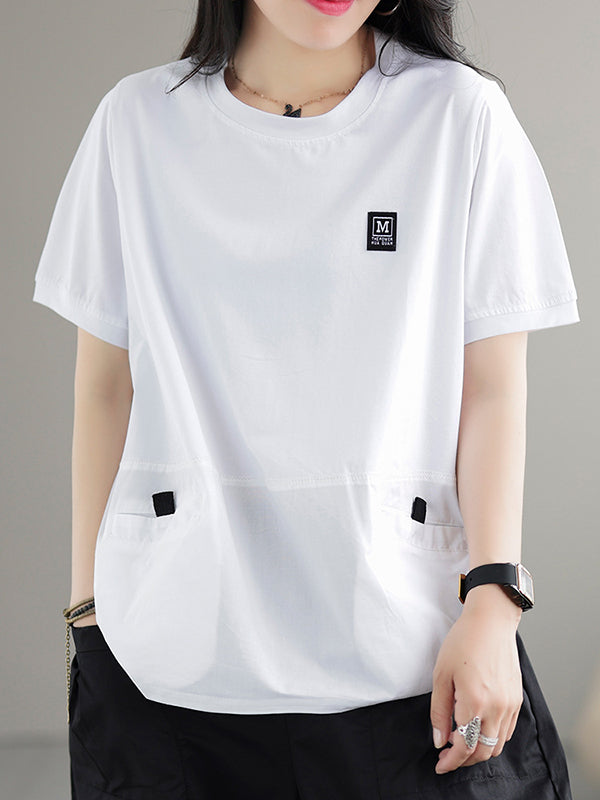 Split-Joint Loose Short Sleeves Round-Neck T-Shirts Tops