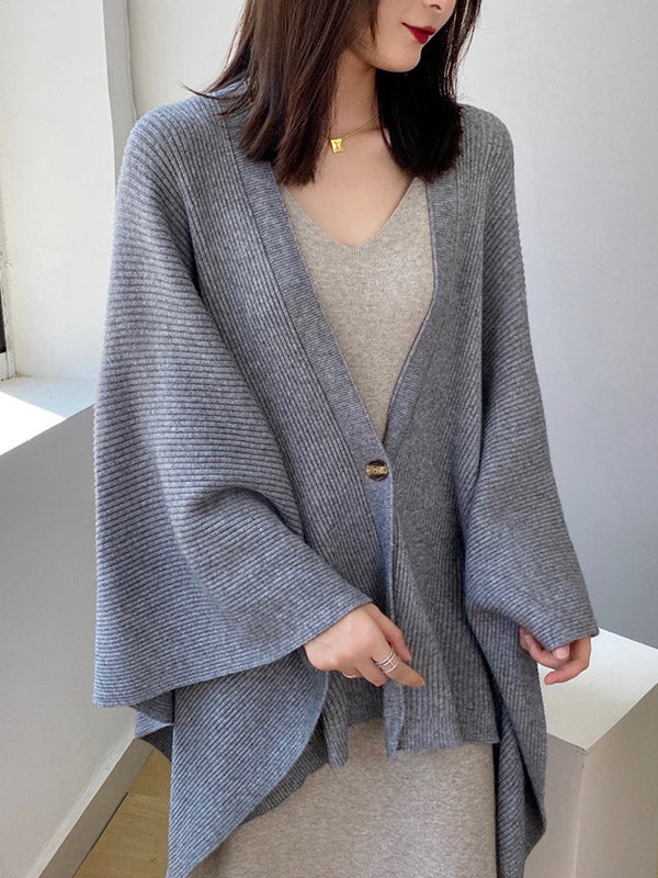 Vintage Loose Knitting Solid Color Cape Cardigan Top