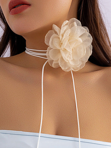 Flower Shape Gauze Pleated Dainty Necklace Accessories