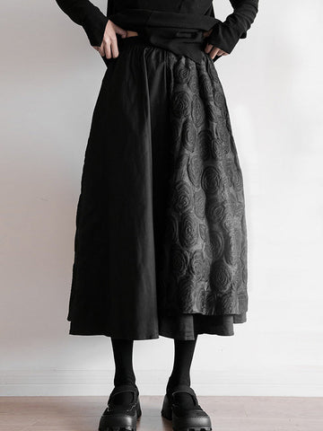 Original Cool A-Line Loose Split-Joint Jacquard Solid Color Skirts Bottoms