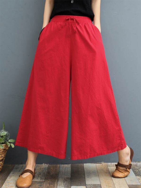 Simple Wide Leg Loose Drawstring Solid Color Casual Pants Bottoms