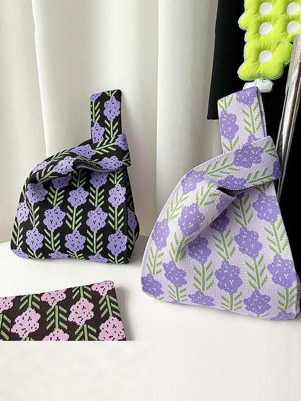 Original Contrast Color Lavender Floral Woven Handbags Bags Accessories