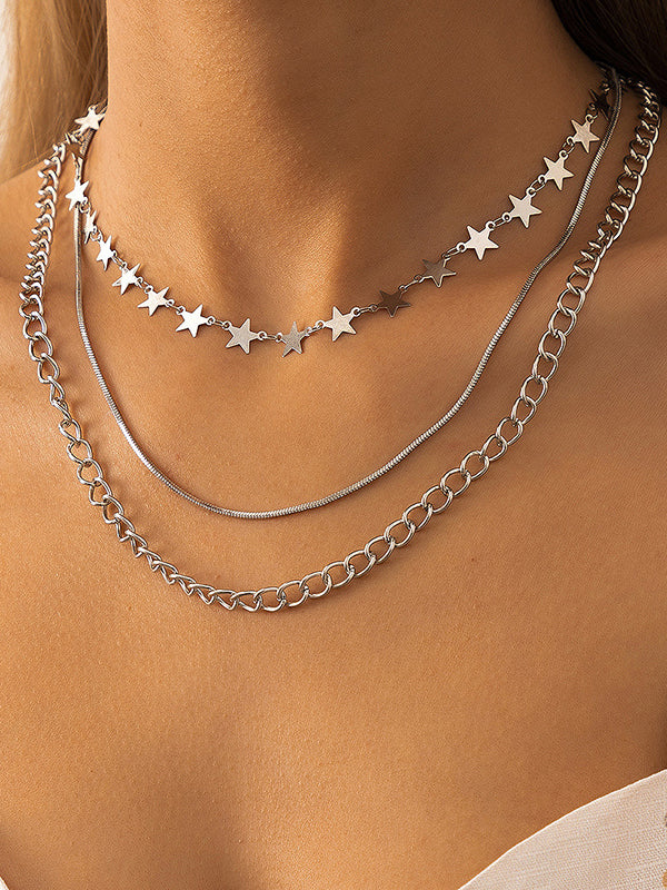 Layered Snake Chain Solid Color Star Shape Necklaces Accessories