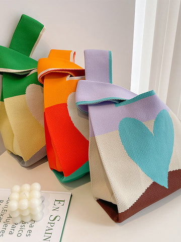 Heart Print Multi-Colored Handbags Bags