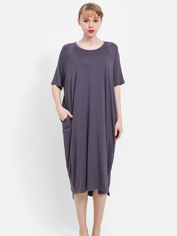 Modal Asymmetric Short Sleeve Loose Oversize Pajamas Dress