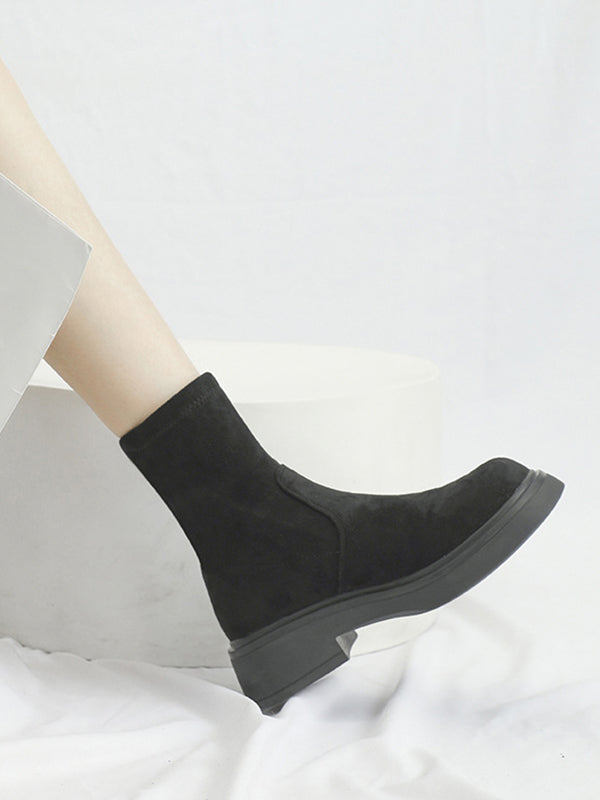 Round-Toe Split-Joint Chunky Shoes Boots