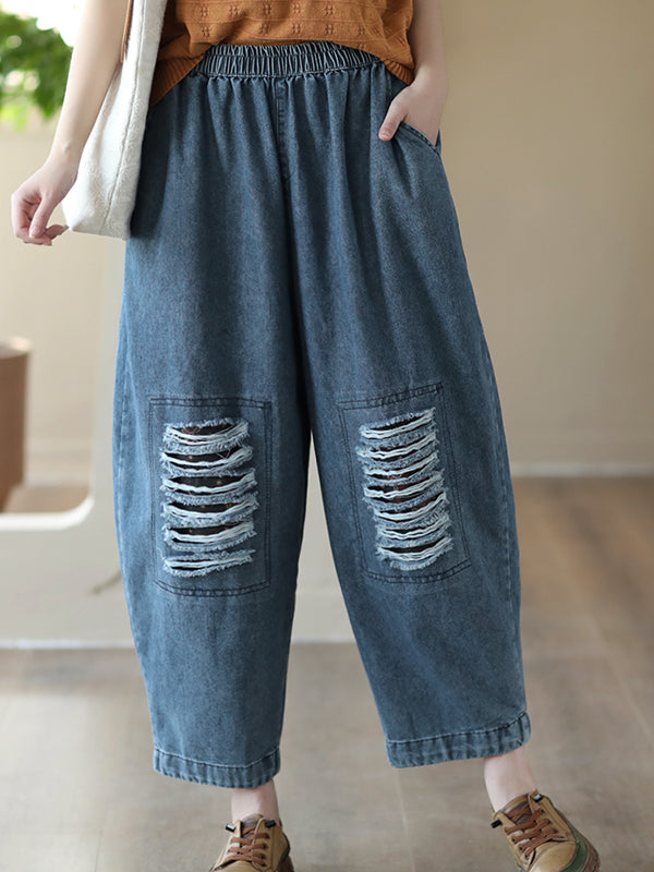 Harem Pants Loose Hollow Elasticity Jean Pants Bottoms