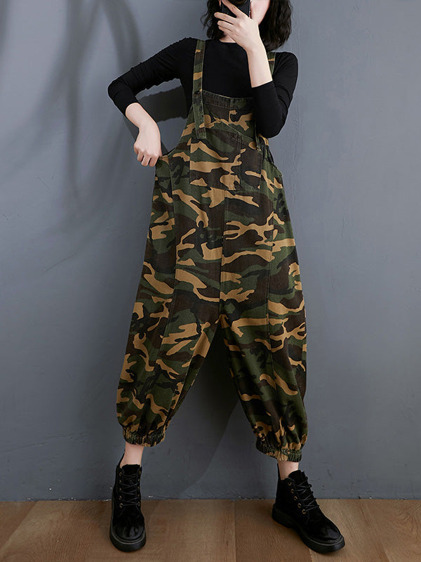 Original Camouflage Elasticity Harem Denim Overalls