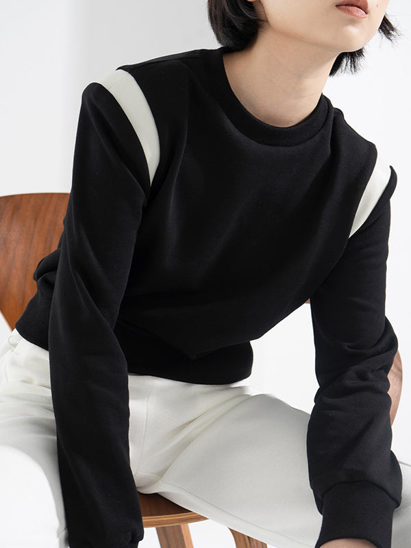 Contrast Color Long Sleeves Loose Round-Neck Sweatshirt Tops