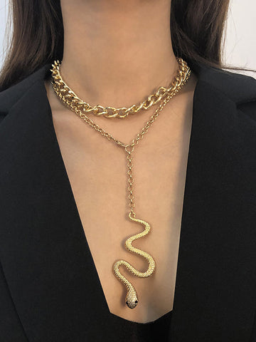 Two Pieces Chains Snake Shape Necklaces Accessories