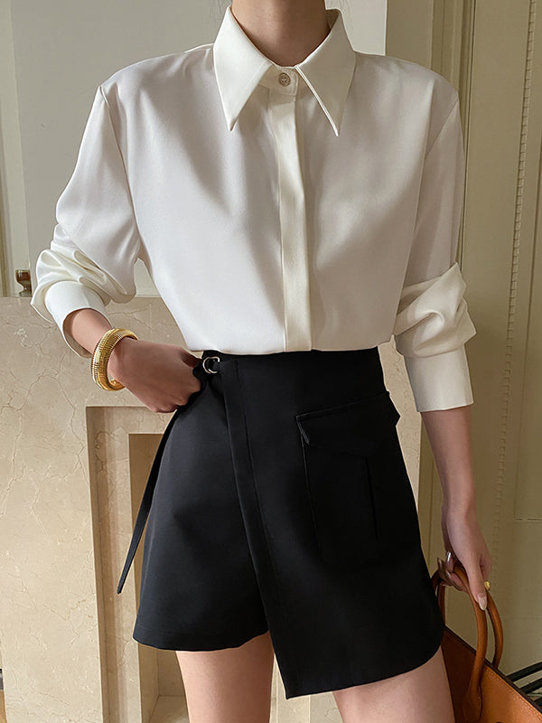 Solid Color Long Sleeves Lapel Shirts Tops