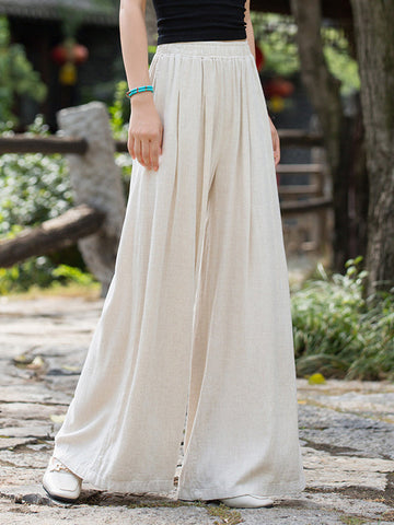 Casual Wide Leg Pleated Loose Solid Color Pants