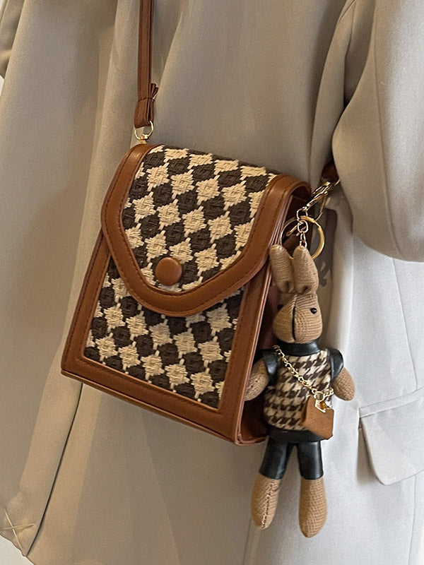 Checkerboard Contrast Color Crossbody Bags Bags