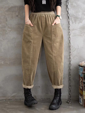 Elasticity Pockets Solid Color Loose Half Pants