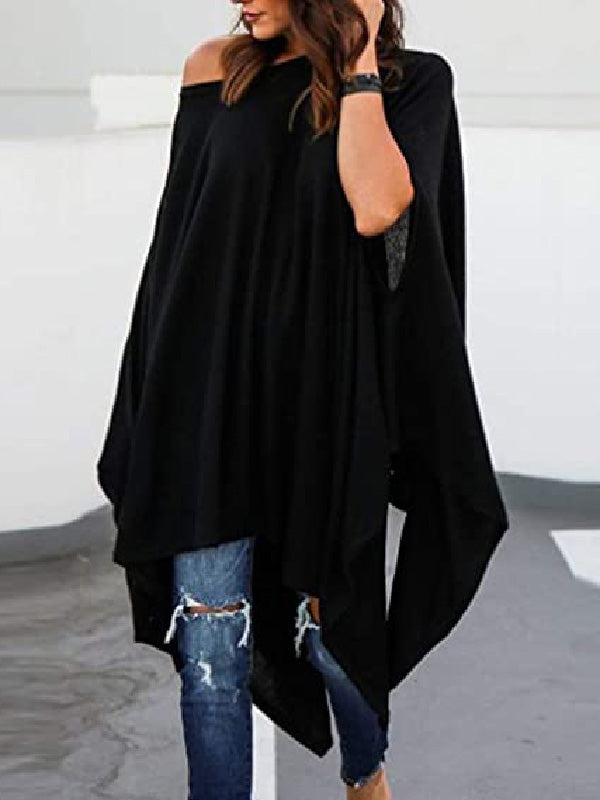 Batwing Sleeves Loose Solid Color Shirts Tops