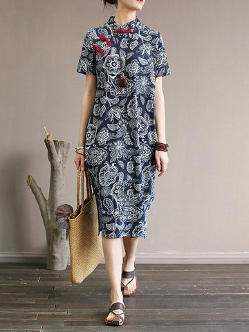 National Printed Cheongsam Midi Dress