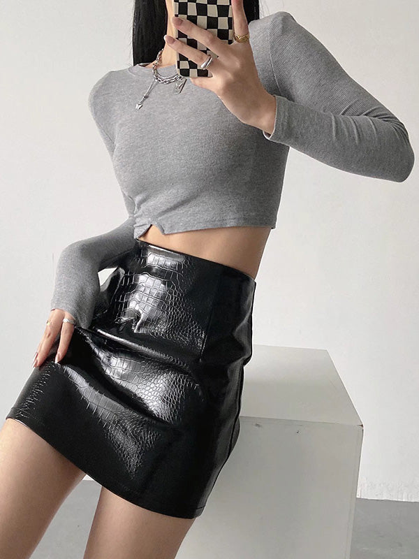 Shiny Solid Color Split-Joint A-Line Skinny Skirts