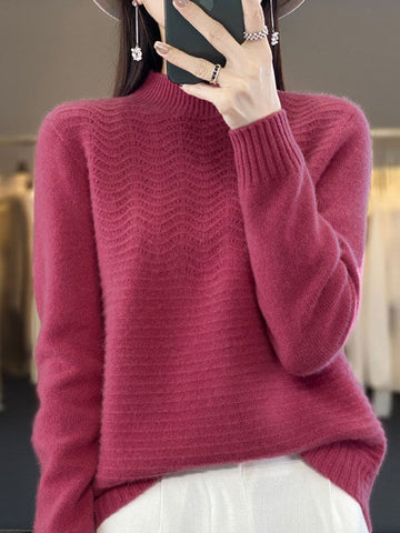 Solid Color Long Sleeves Loose Mock Neck Sweater Tops Pullovers