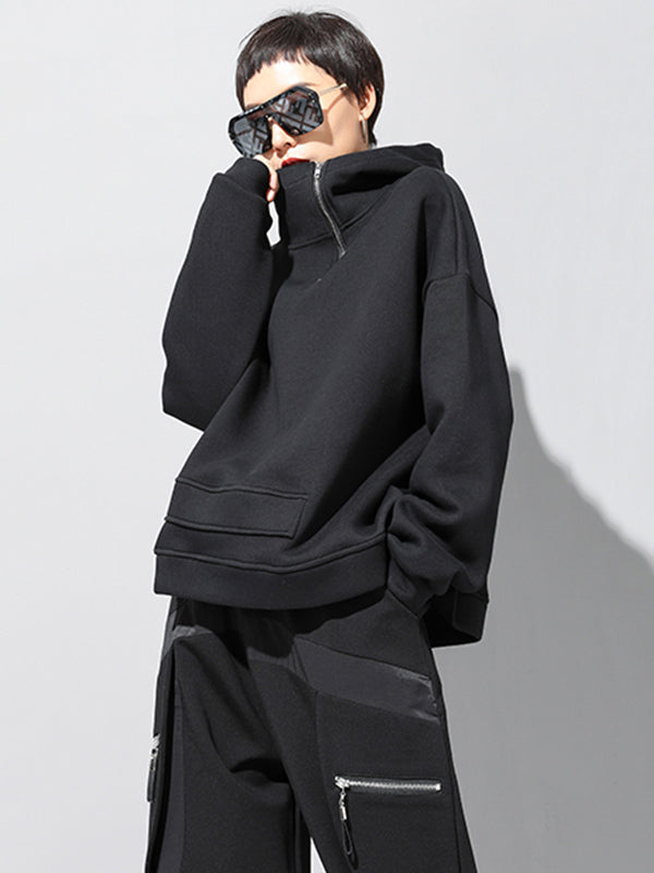 Stylish Black Asymmetric Zipper Hoodies